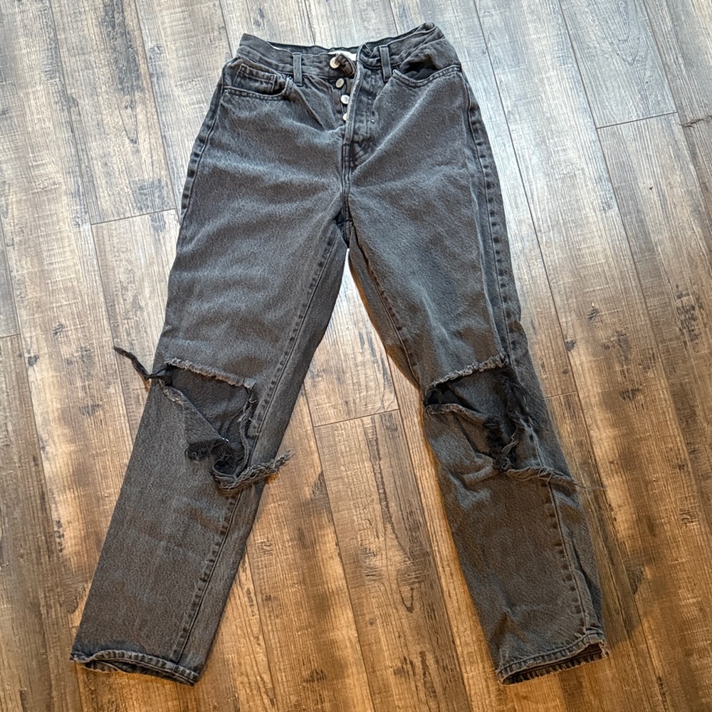 PacSun Black Distressed Straight Leg Jeans